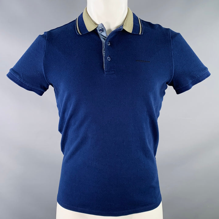 BURBERRY LONDON Size M Blue Olive Contrast Trim Cotton Pique Half Placket Polo