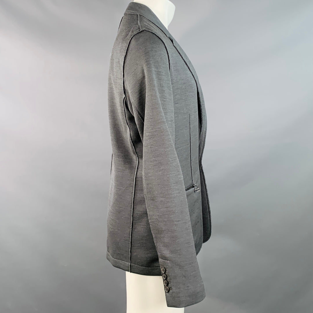 LANVIN Size M Grey Silk Cotton Blend Snaps Notch Lapel Jacket