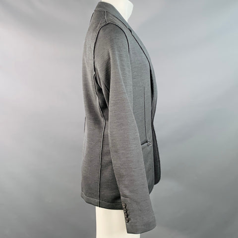 LANVIN Size M Grey Silk Cotton Blend Snaps Notch Lapel Jacket