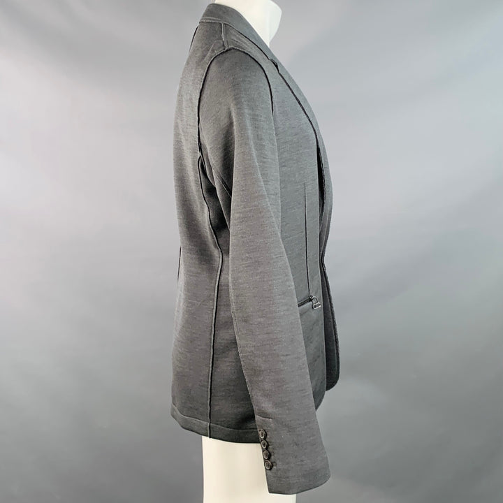 LANVIN Size M Grey Silk Cotton Blend Snaps Notch Lapel Jacket
