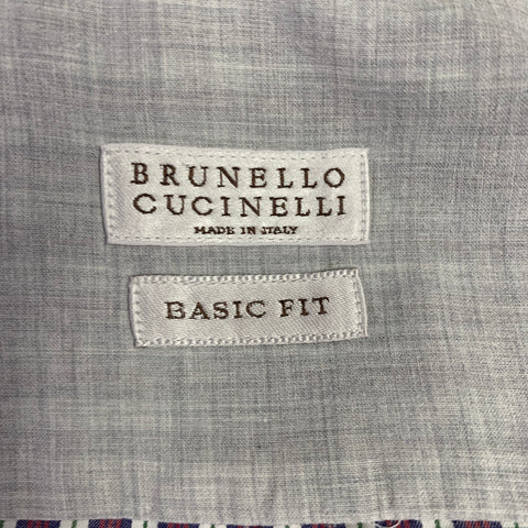 BRUNELLO CUCINELLI Size M Red White Plaid Cotton Long Sleeve Shirt