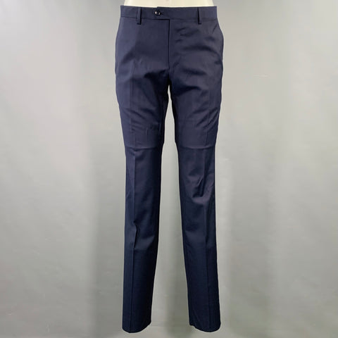 LARDINI Size 38 Navy Black Wool Double Breasted Tuxedo