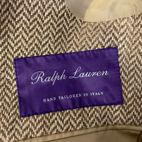 RALPH LAUREN Size 38 Tan Brown Herringbone Linen Notch Lapel Sport Coat
