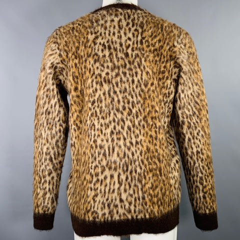 WACKO MARIA Size M Brown Beige Animal Print Mohair Blend V-Neck Cardigan