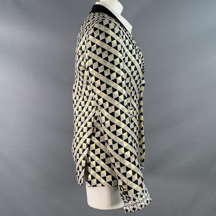 HAIDER ACKERMANN Size 34 Black White Gold Textured Geometric Tuxedo Sport Coat
