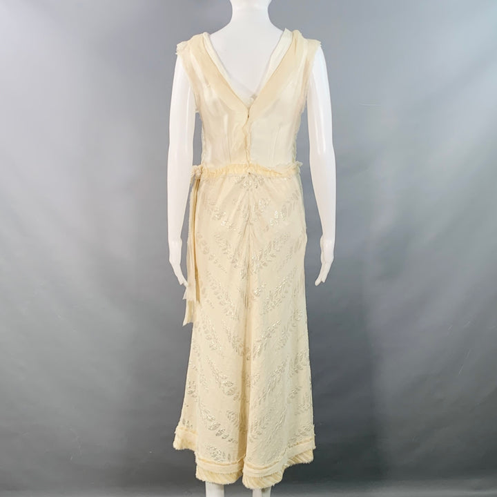 MARC JACOBS Size 2 Cream Silk Leaves Raw Edges Sleeveless Evening Gown