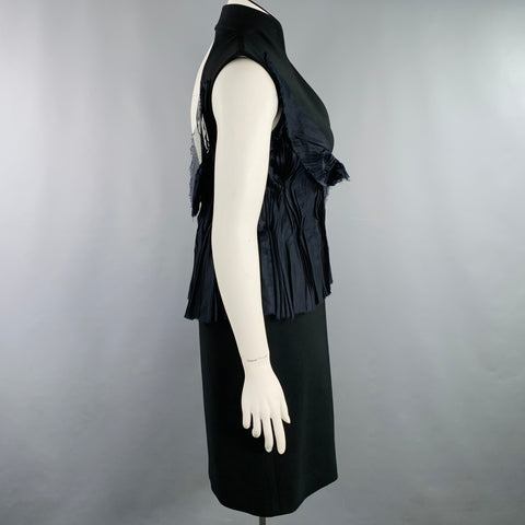 BRIONI Size L Black Mercerized Cotton Ruffled Open Back Cocktail Dress