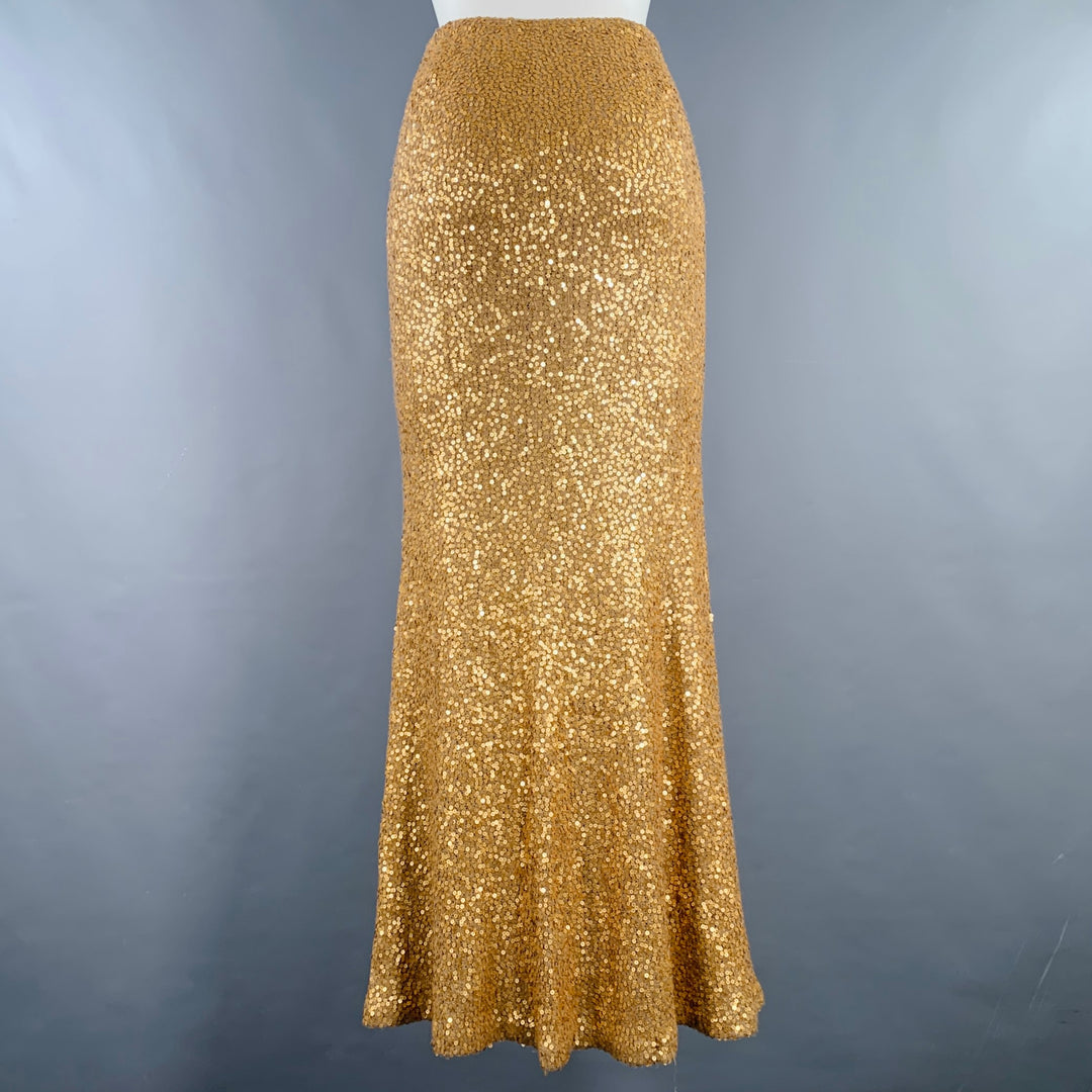 DONNA KARAN Size S Gold Cashmere Silk Sequined Elastic Waistband Maxi Skirt Sui Generis Designer Consignment DONNA KARAN Size S Gold Cashmere Silk Sequined Elastic Waistband Maxi Skirt Sui Generis Designer Consignment