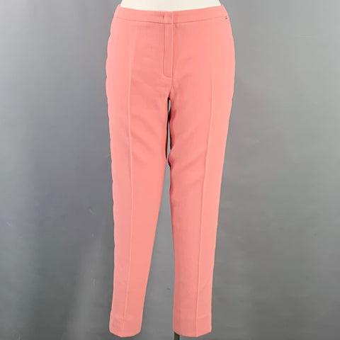 Pantalon tailleur ESCADA en crêpe de laine vierge rose taille L, avec bordure festonnée et braguette zippée