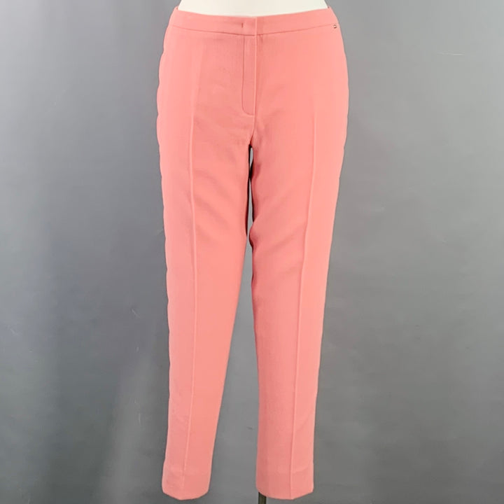 ESCADA Size L Pink Virgin Wool Crepe Scalloped Trim Zip Fly Dress Pants