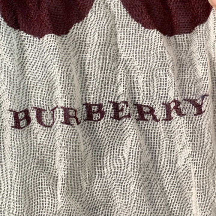 BURBERRY White Burgundy Polka Dot Cotton Fringe Scarf