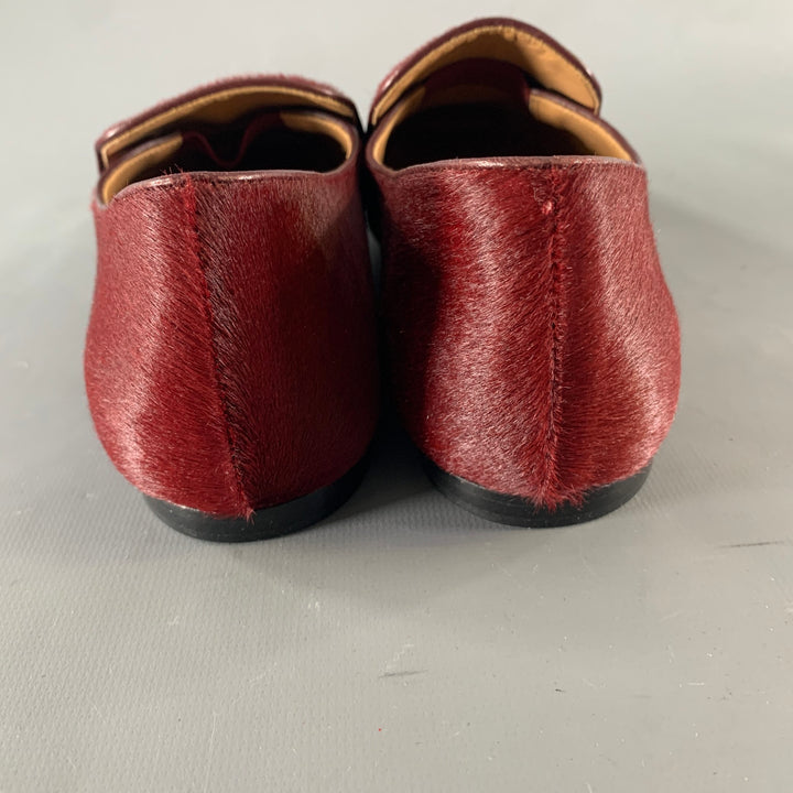 THE ROW Size 8 Burgundy Pony Hair Loafer Flats