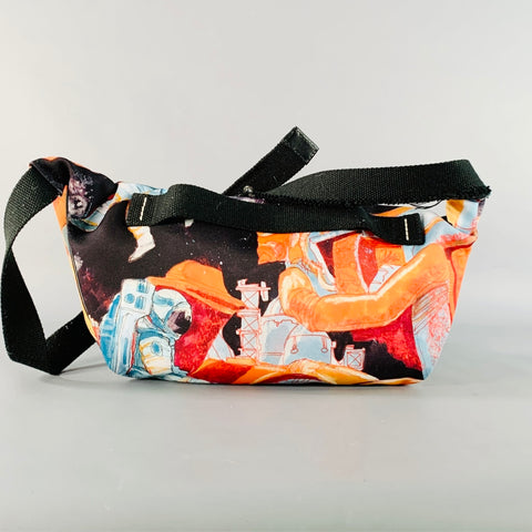VALENTINO Black Multi Color Astronaut Print Canvas Sling Bag