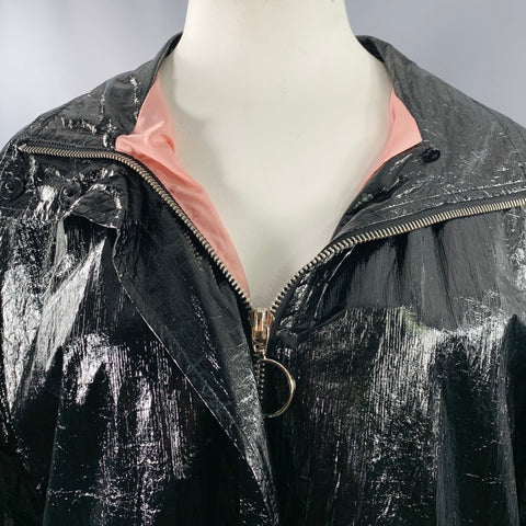 STAND STUDIO Size L Black Polyester Textured Faux Fur Zip Up Coat