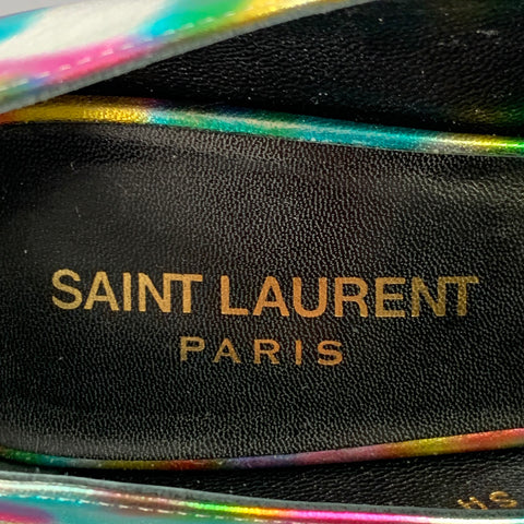 SAINT LAURENT Size 7.5 Metallic Silver Multi Color Leather Stiletto Pumps
