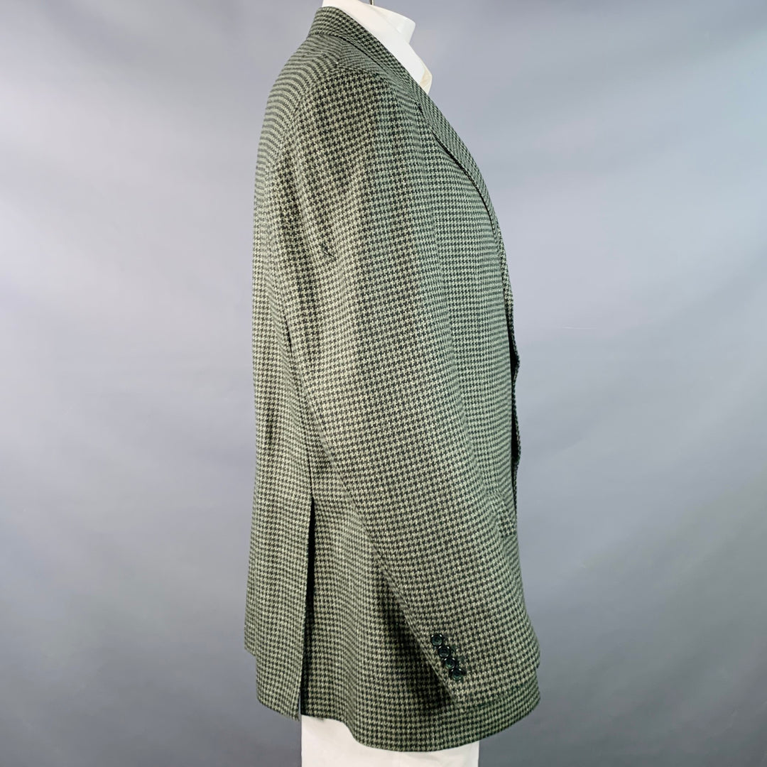 KITON Size 48 Regular Green Sage Houndstooth Cashmere Silk Notch Lapel Sport Coat