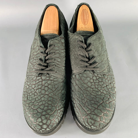 EMPORIO ARMANI Size 6 Green Grey Textured Suede Tread Sole Lace-Up Shoes