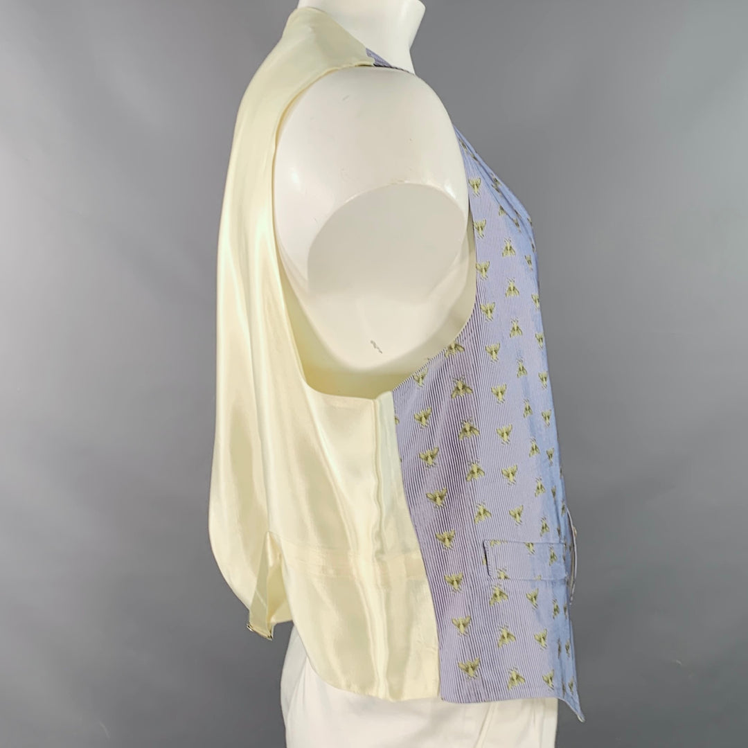 FAVOURBROOK Size 46 Blue Gold Embroidered Bees Silk Classic Vest