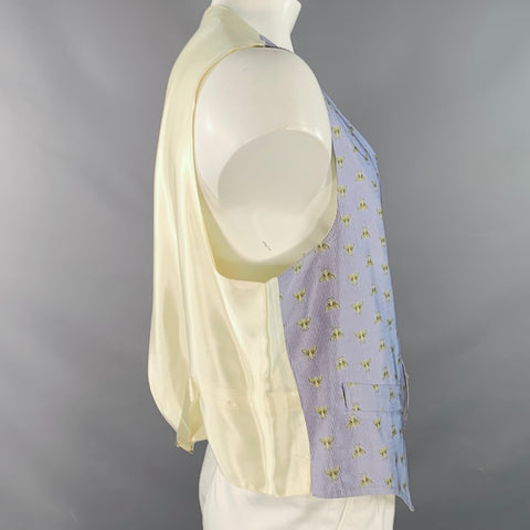 FAVOURBROOK Size 46 Blue Gold Embroidered Bees Silk Classic Vest