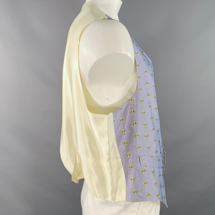 FAVOURBROOK Size 46 Blue Gold Embroidered Bees Silk Classic Vest