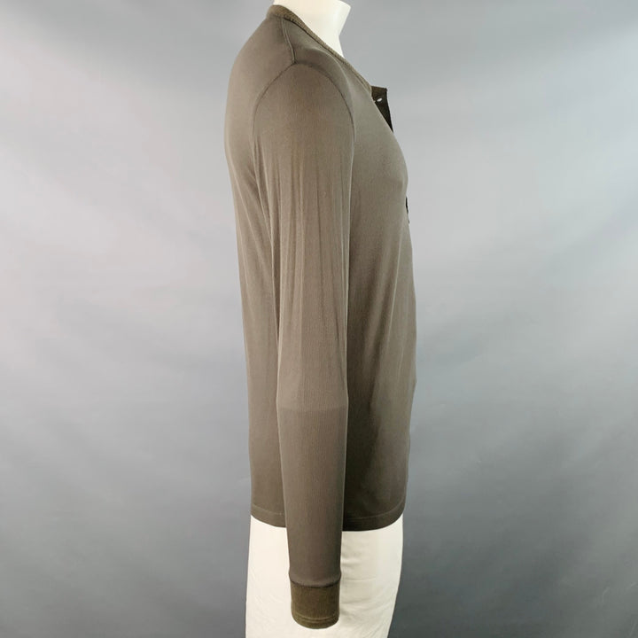 TOM FORD Size L Green Olive Ribbed Modal Blend Henley Pullover