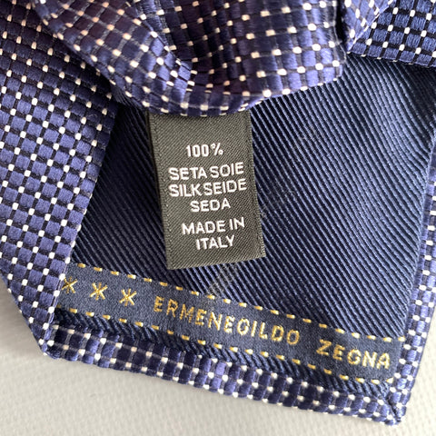 ERMENEGILDO ZEGNA Navy White Dots Silk Tie