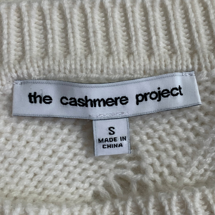 THE CASHMERE PROJECT Size S Cream Cashmere Geometric Crew Neck Sweater