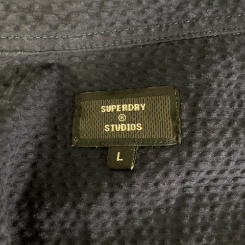 SUPERDRY STUDIOS Size L Navy Textured Button Down Long Sleeve Shirt
