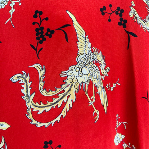 BILLIONAIRE COUTURE Size XL Red Black Gold Phoenix Print Silk Long Sleeve Shirt