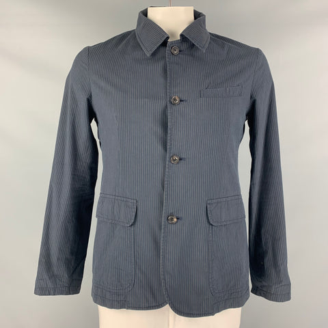 TS (S) Size L Navy Tan Pinstripe Cotton Silk Jacket