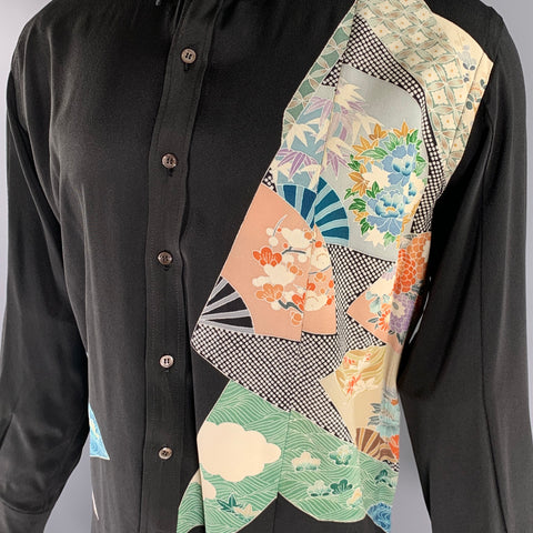 BASIL RACUK Size XL Black Floral Pointed Collar Long Sleeve Shirt