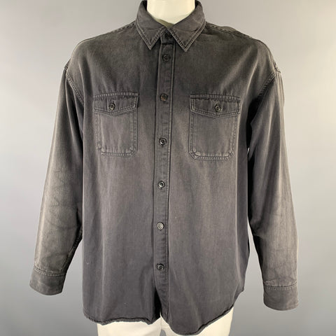 VISVIM Size L Black Wash Cotton Patch Pockets Long Sleeve Shirt