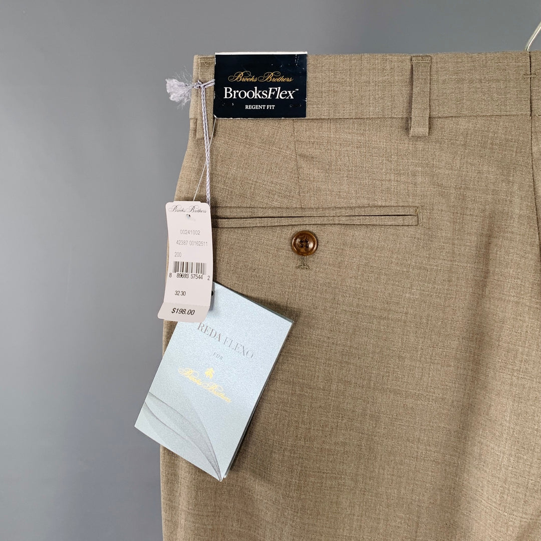 BROOKS BROTHERS Size 32 Brown Beige Heather Wool Blend Dress Pants