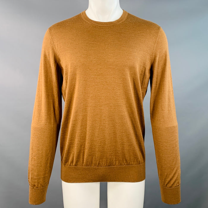 ERMENEGILDO ZEGNA Size M Brown Tobacco Cashmere Silk Crew Neck Pullover