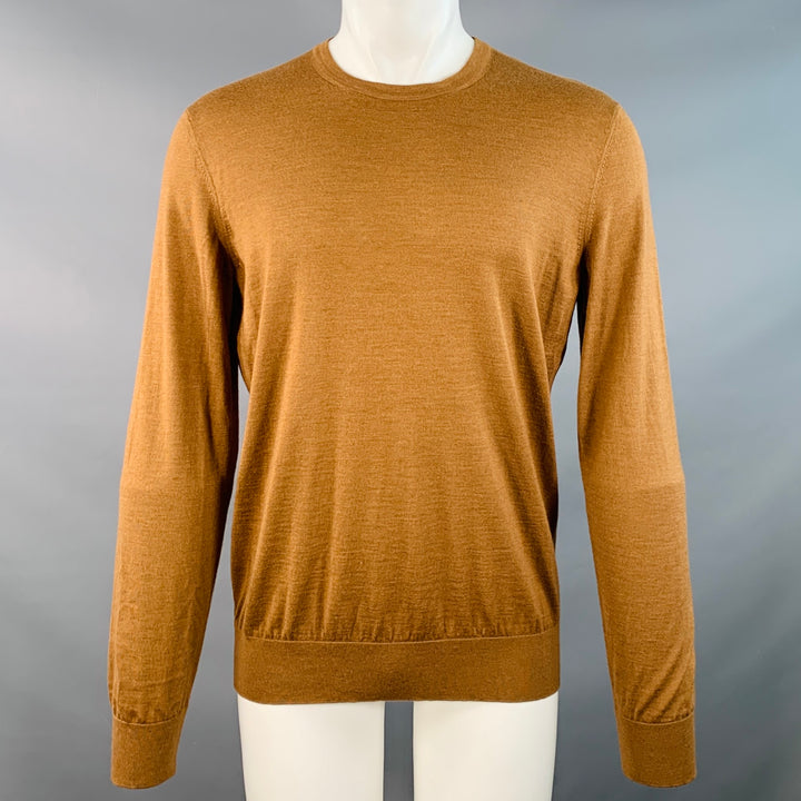 ERMENEGILDO ZEGNA Size M Brown Tobacco Cashmere Silk Crew Neck Pullover