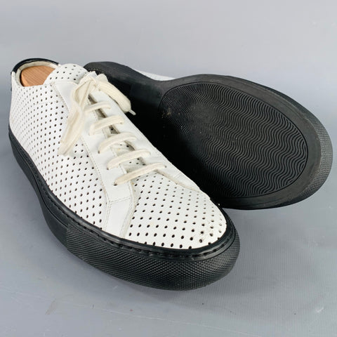 COMMON PROJECTS Size 10 White Black Perforated Leather Low Top Sneakers
