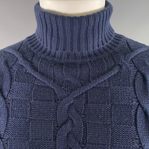 ETRO Size S Navy Cable Knit Wool Blend Turtleneck Sweater