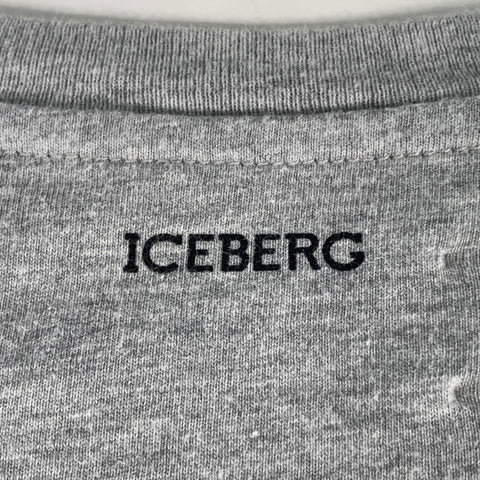 ICEBERG Size L Grey Blue Black Jersey Embroidered Snoopy Print T-shirt