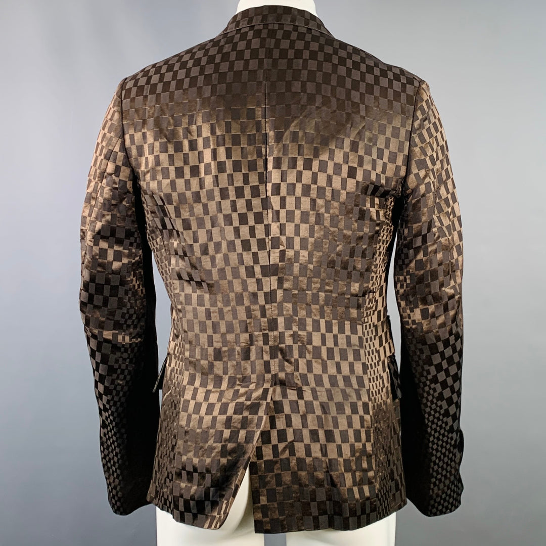 HAIDER ACKERMANN Size 38 Brown Checkered Jacquard Linen Silk Double Breasted Sport Coat
