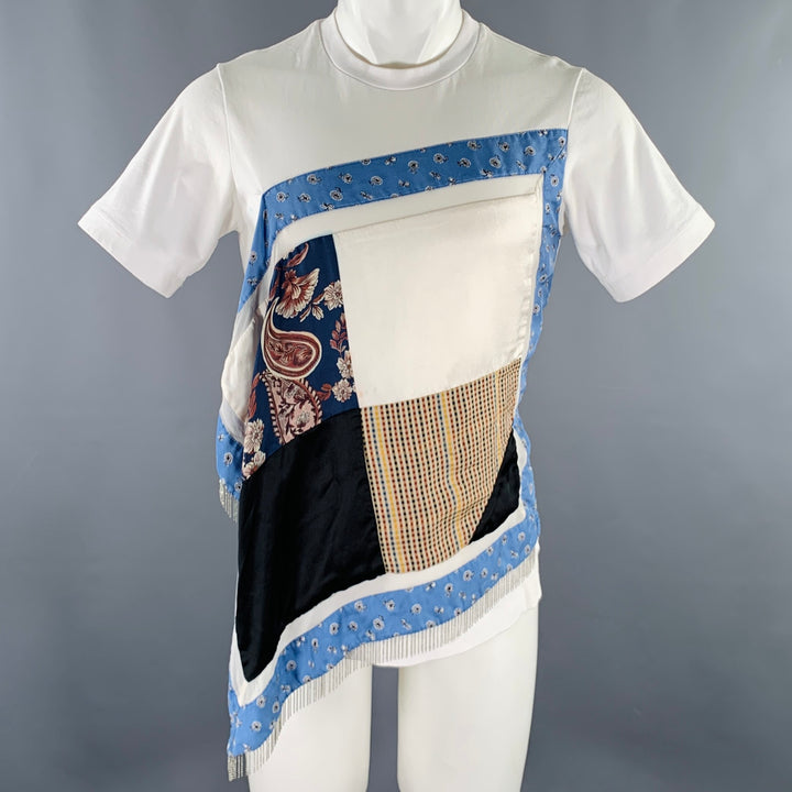 3.1 PHILLIP LIM Size S White Blue Mixed Materials Cotton Silk T-shirt