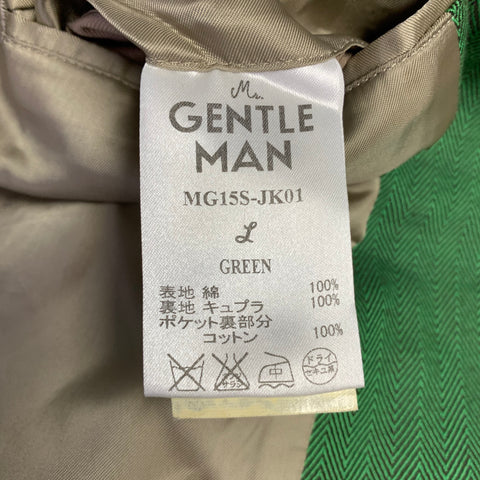 MR. GENTLEMAN Size 40 Green Herringbone Cotton Notch Lapel Sport Coat