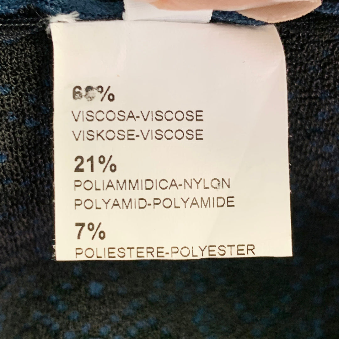 ALAIA Size 6 Navy Black Textured Geometric Viscose Blend Bell Skirt 3/4 Sleeve Dress