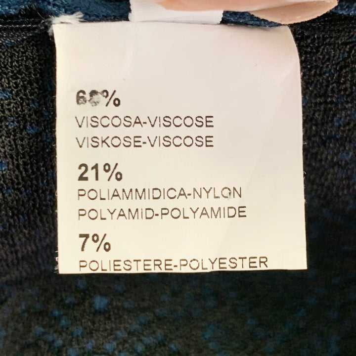 ALAIA Size 6 Navy Black Textured Geometric Viscose Blend Bell Skirt 3/4 Sleeve Dress