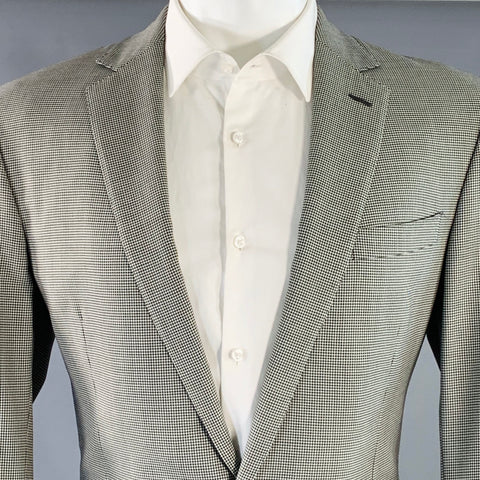 RALPH LAUREN Size 40 Regular Black Grey Houndstooth Wool Notch Lapel Suit