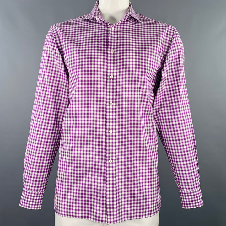 RALPH LAUREN Size XL Purple White Checkered Cotton Long Sleeve Shirt