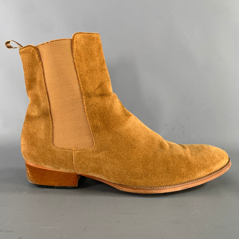 SAINT LAURENT Size 11 Tan Textured Leather Pull On Boots