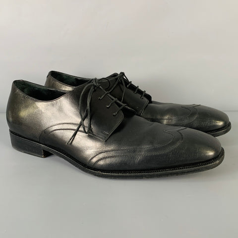 SALVATORE FERRAGAMO Size 10 Black Wingtip Leather Square Toe Lace-Up Shoes