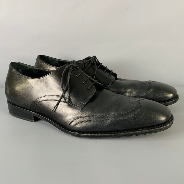 SALVATORE FERRAGAMO Size 10 Black Wingtip Leather Square Toe Lace-Up Shoes