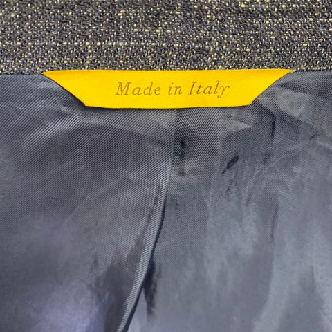 CANALI Size 42 Navy White Wool Cotton Linen Sport Coat