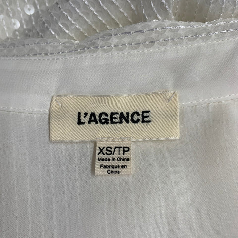 L'AGENCE Size XS Beige Sequined Hidden Placket Shirt